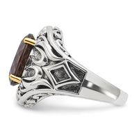 Load image into Gallery viewer, Sterling Silver w/14k Accent Antiqued Smoky Quartz Ring
