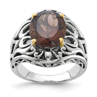 Load image into Gallery viewer, Sterling Silver w/14k Accent Antiqued Smoky Quartz Ring

