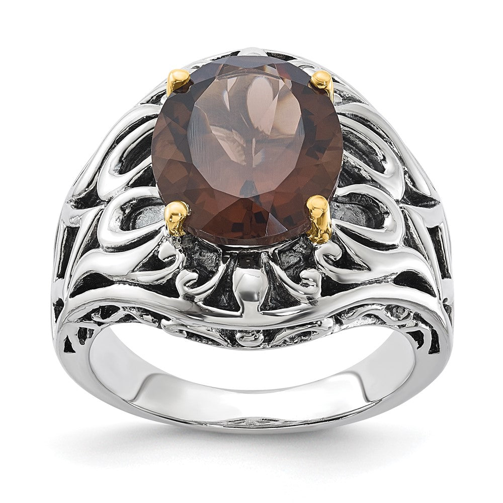 Sterling Silver w/14k Accent Antiqued Smoky Quartz Ring