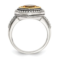 Load image into Gallery viewer, Shey Couture Sterling Silver with 14K Accent Antiqued Cushion Bezel Citrine Ring

