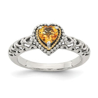 Load image into Gallery viewer, Shey Couture Sterling Silver with 14K Accent Antiqued Heart Citrine Ring
