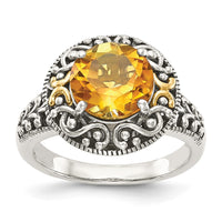 Load image into Gallery viewer, Shey Couture Sterling Silver with 14K Accent Antiqued Round Citrine Ring
