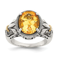 Load image into Gallery viewer, Shey Couture Sterling Silver with 14K Accent Antiqued Oval Citrine Ring
