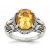 Shey Couture Sterling Silver with 14K Accent Antiqued Oval Citrine Ring