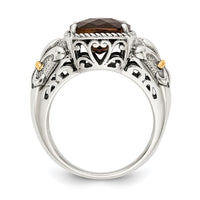 Load image into Gallery viewer, Shey Couture Sterling Silver with 14K Accent Antiqued Cushion Smoky Quartz Ring
