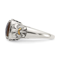 Load image into Gallery viewer, Shey Couture Sterling Silver with 14K Accent Antiqued Cushion Smoky Quartz Ring
