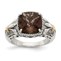 Load image into Gallery viewer, Shey Couture Sterling Silver with 14K Accent Antiqued Cushion Smoky Quartz Ring
