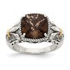 Shey Couture Sterling Silver with 14K Accent Antiqued Cushion Smoky Quartz Ring