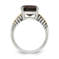Load image into Gallery viewer, Shey Couture Sterling Silver with 14K Accent Antiqued Cushion Smoky Quartz and Diamond Ring
