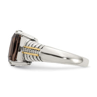 Load image into Gallery viewer, Shey Couture Sterling Silver with 14K Accent Antiqued Cushion Smoky Quartz and Diamond Ring
