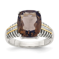 Load image into Gallery viewer, Shey Couture Sterling Silver with 14K Accent Antiqued Cushion Smoky Quartz and Diamond Ring
