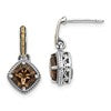 Shey Couture Sterling Silver with 14K Accent Antiqued Cushion Smoky Quartz Post Dangle Earrings