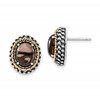 Sterling Silver w/14k Polished & Antiqued Oval Smoky Quartz Post Earrings