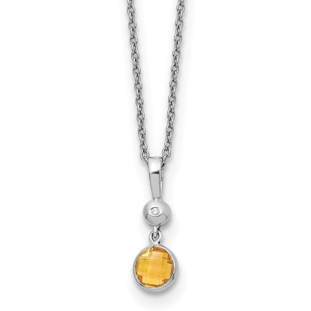 White Ice Sterling Silver Rhodium-plated 18 inch Diamond and Citrine Necklace with 2 inch Extender