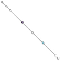 Load image into Gallery viewer, White Ice Sterling Silver/Rhodium-plated Diamond, Blue Topaz, Amethyst 6.25 inch Bracelet plus 1 inch Extender
