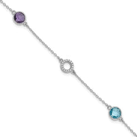 Load image into Gallery viewer, White Ice Sterling Silver/Rhodium-plated Diamond, Blue Topaz, Amethyst 6.25 inch Bracelet plus 1 inch Extender
