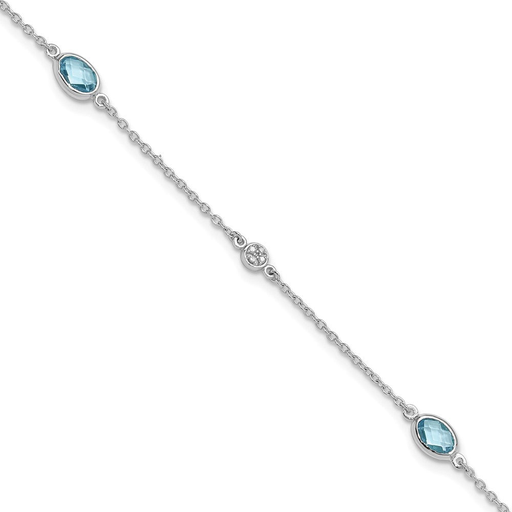 White Ice Sterling Silver Rhodium-plated 7.5 inch Diamond and Blue Topaz Bracelet with 1.25  inch Extender
