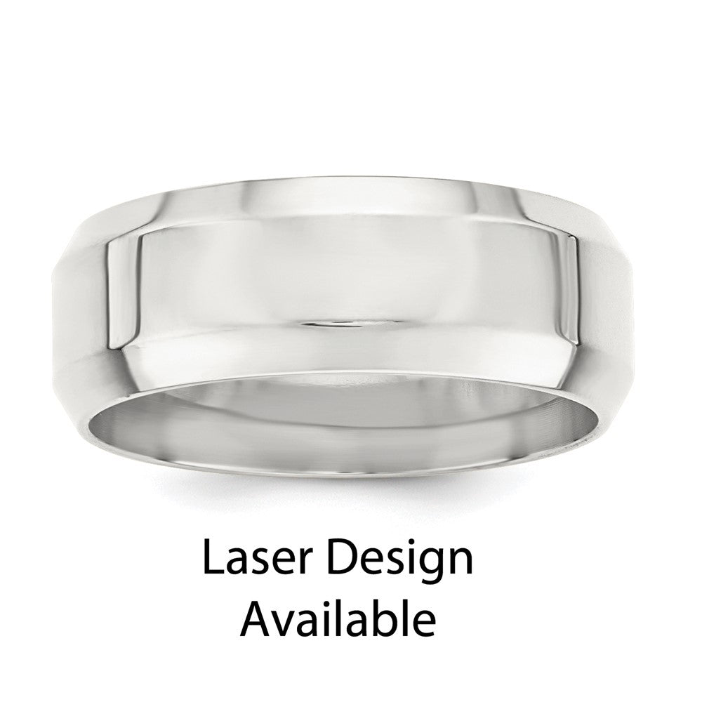 Sterling Silver with Lasered Design 8mm Flat Beveled Edge Size 9.5 Band