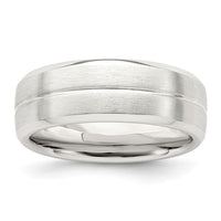 Load image into Gallery viewer, Sterling Silver 7mm Brushed Domed Grooved Fancy Band Size 12.5
