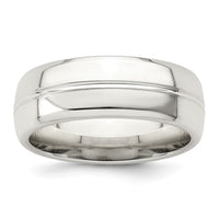 Load image into Gallery viewer, Sterling Silver 7mm Polished Domed Grooved Fancy Band Size 12.5
