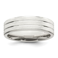 Load image into Gallery viewer, Sterling Silver 6mm Brushed Flat Grooved Fancy Band Size 11
