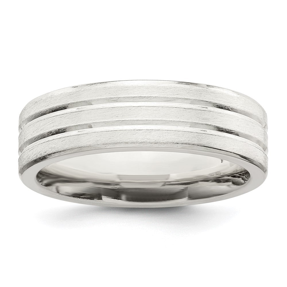 Sterling Silver 6mm Brushed Flat Grooved Fancy Band Size 11