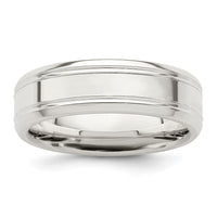 Load image into Gallery viewer, Sterling Silver 6mm Polished Flat Grooved Beveled Edge Fancy Band Size 13.5
