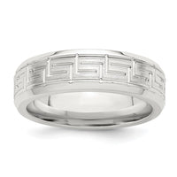 Load image into Gallery viewer, Sterling Silver 6mm Brushed Flat Greek Key Design Beveled Edge Fancy Band Size 13
