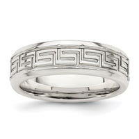 Load image into Gallery viewer, Sterling Silver 6mm Polished Flat Greek Key Design Beveled Edge Fancy Band Size 13.5
