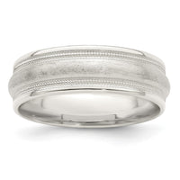 Load image into Gallery viewer, Sterling Silver 7mm Brushed Domed Double Milgrain Fancy Band Size 12.5
