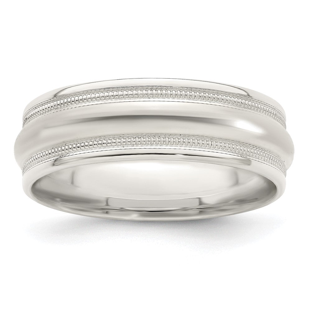 Sterling Silver 7mm Polished Domed Double Milgrain Fancy Band Size 13.5