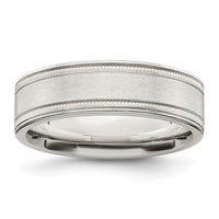 Load image into Gallery viewer, Sterling Silver 6mm Brushed Flat Milgrain Grooved Edge Fancy Band Size 13.5
