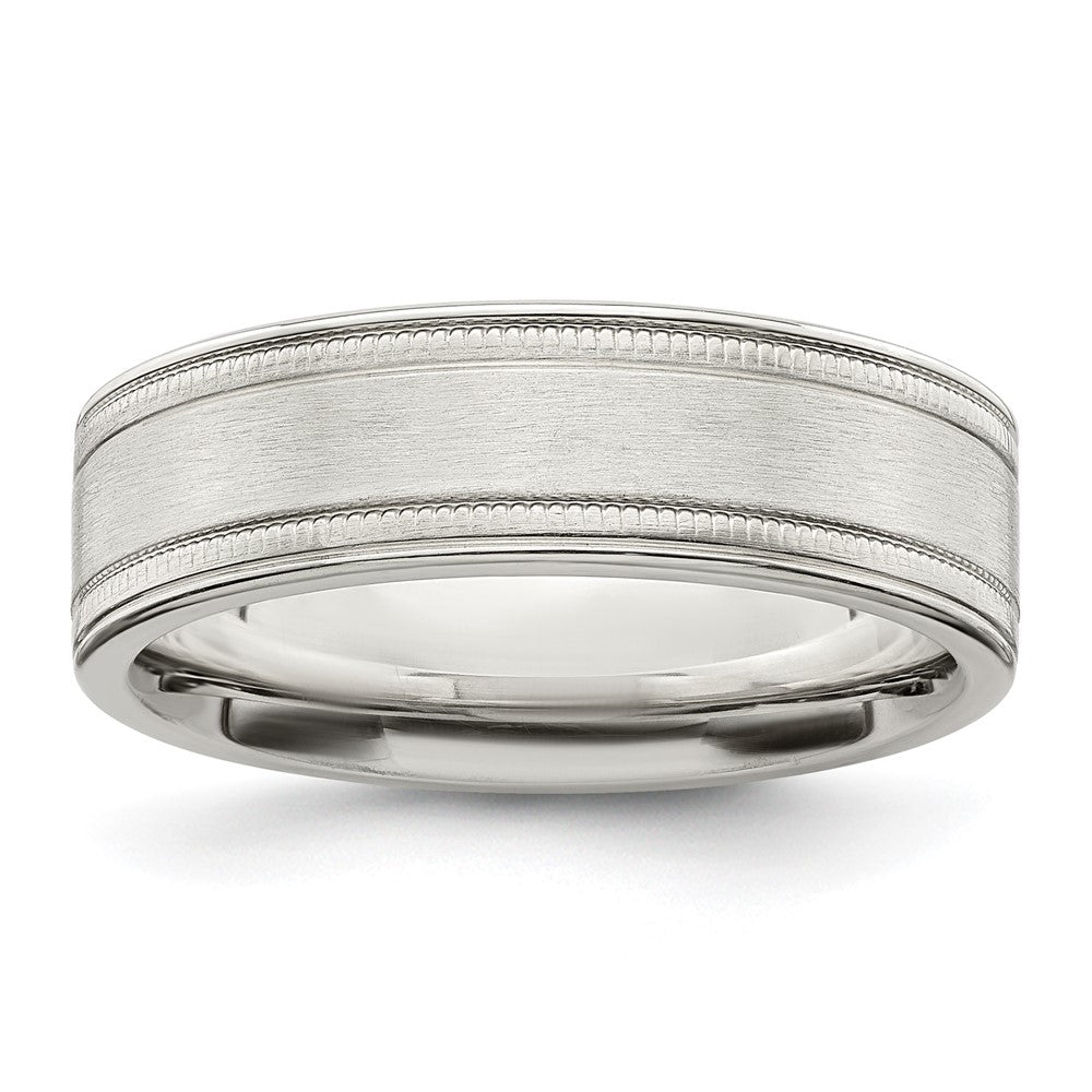 Sterling Silver 6mm Brushed Flat Milgrain Grooved Edge Fancy Band Size 13.5