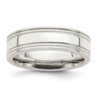 Load image into Gallery viewer, Sterling Silver 6mm Polished Flat Milgrain Grooved Edge Fancy Band Size 13.5
