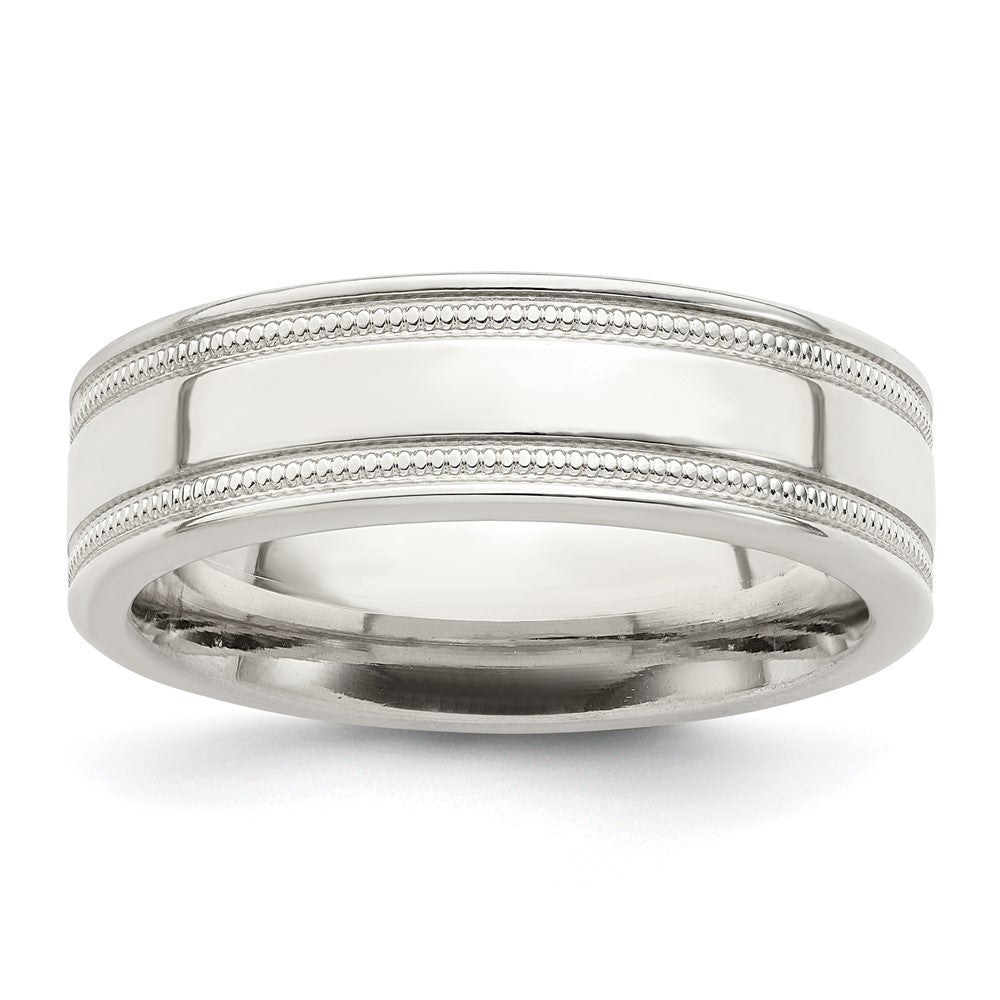 Sterling Silver 6mm Polished Flat Milgrain Grooved Edge Fancy Band Size 13.5