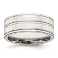 Load image into Gallery viewer, Sterling Silver 8mm Brushed Flat Grooved Fancy Band Size 9.5
