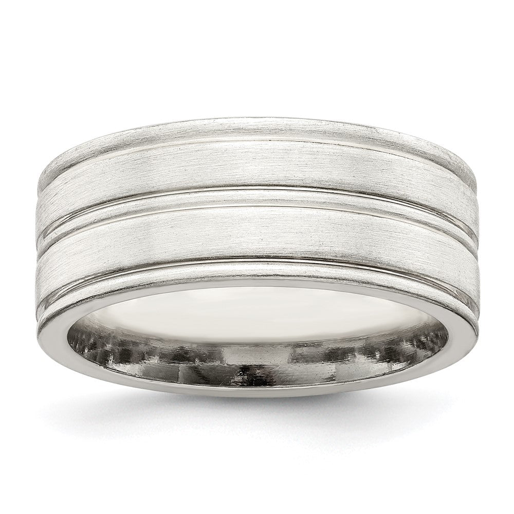 Sterling Silver 8mm Brushed Flat Grooved Fancy Band Size 13