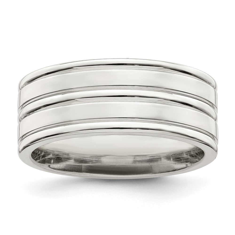 Sterling Silver 8mm Polished Flat Grooved Fancy Band Size 11