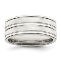 Load image into Gallery viewer, Sterling Silver 8mm Polished Flat Grooved Fancy Band Size 8.5

