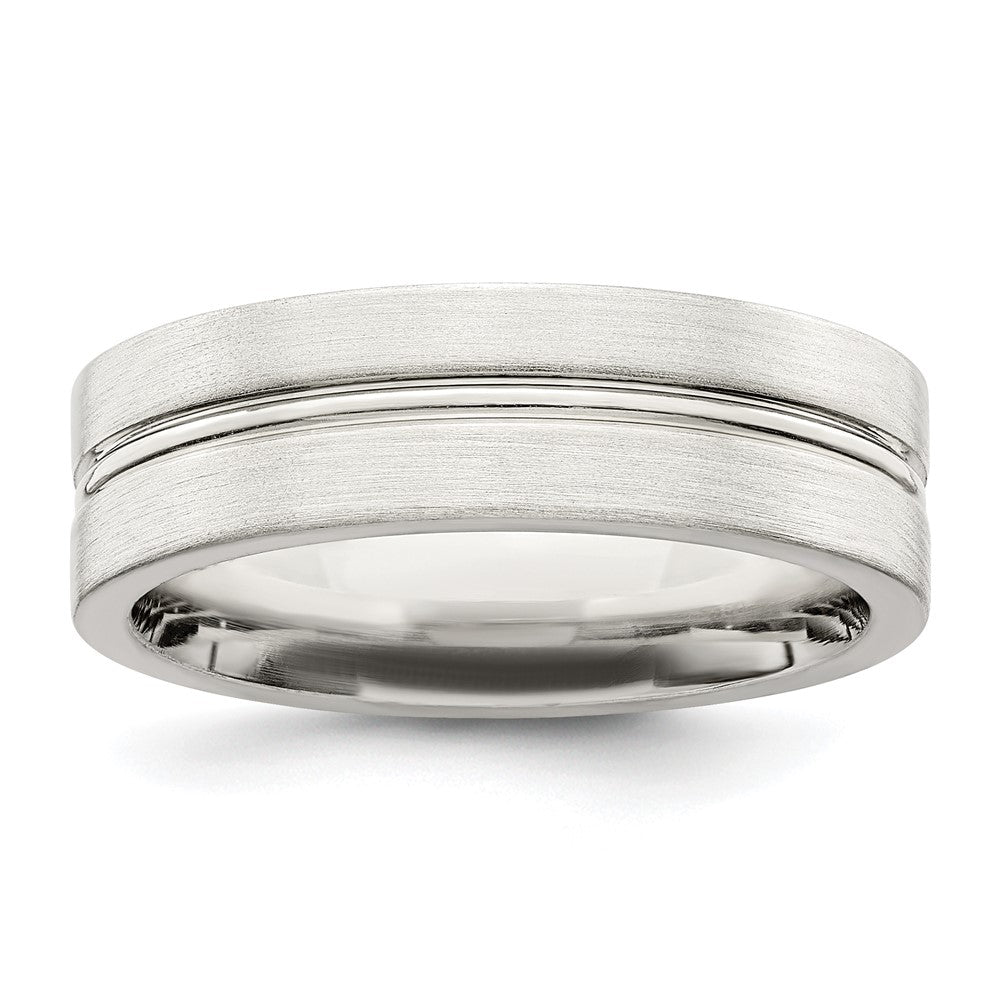 Sterling Silver 6mm Brushed Flat Grooved Center Fancy Band Size 12.5