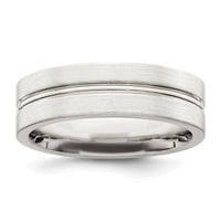 Load image into Gallery viewer, Sterling Silver 6mm Brushed Flat Grooved Center Fancy Band Size 13.5

