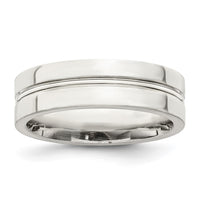 Load image into Gallery viewer, Sterling Silver 6mm Polished Flat Grooved Center Fancy Band Size 13.5
