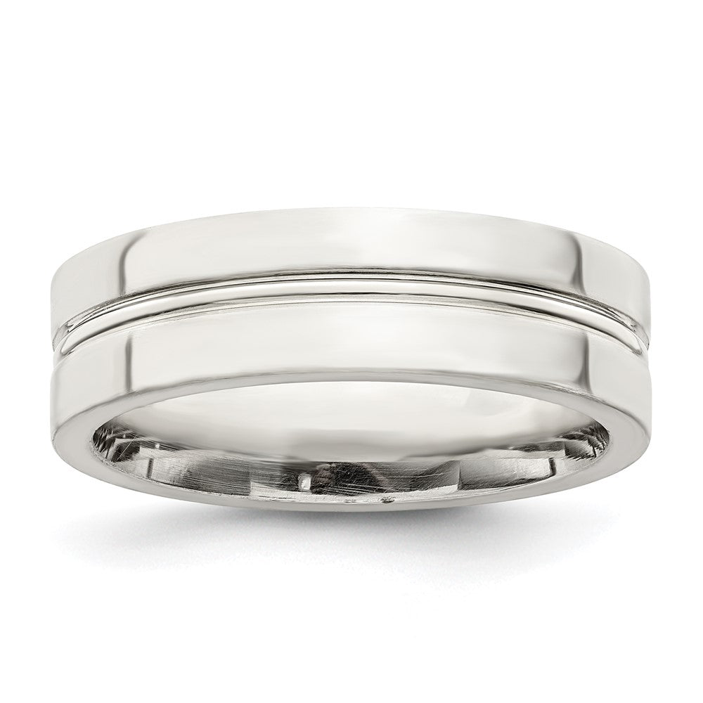 Sterling Silver 6mm Polished Flat Grooved Center Fancy Band Size 12