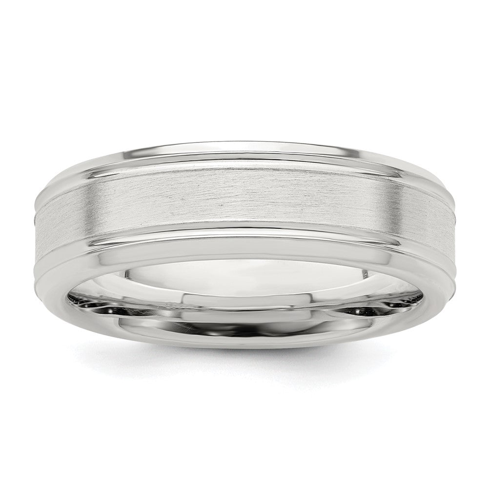 Sterling Silver 6mm Brushed Flat Grooved Fancy Band Size 12.5