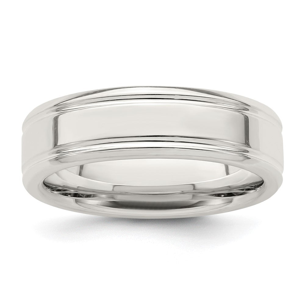 Sterling Silver 6mm Polished Flat Grooved Fancy Band Size 13