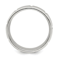 Load image into Gallery viewer, Sterling Silver 8mm Brushed Flat Notched Beveled Edge Fancy Band Size 11.5
