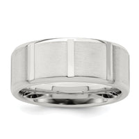 Load image into Gallery viewer, Sterling Silver 8mm Brushed Flat Notched Beveled Edge Fancy Band Size 11.5
