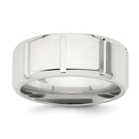 Load image into Gallery viewer, Sterling Silver 8mm Polished Flat Notched Beveled Edge Fancy Band Size 11
