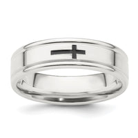 Load image into Gallery viewer, Sterling Silver 6mm Enamel Cross Fancy Band Size 9
