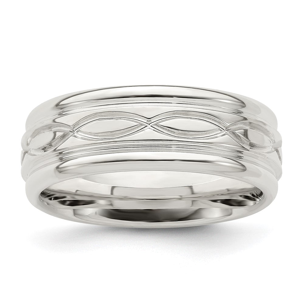 Sterling Silver 7mm Polished Flat Intertwined Design Beveled Edge Fancy Band Size 12.5